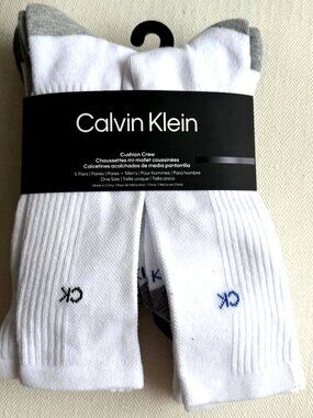 Calvin Klein Men's Cushion Crew Socks 5 Pair Pack White One Size NWT